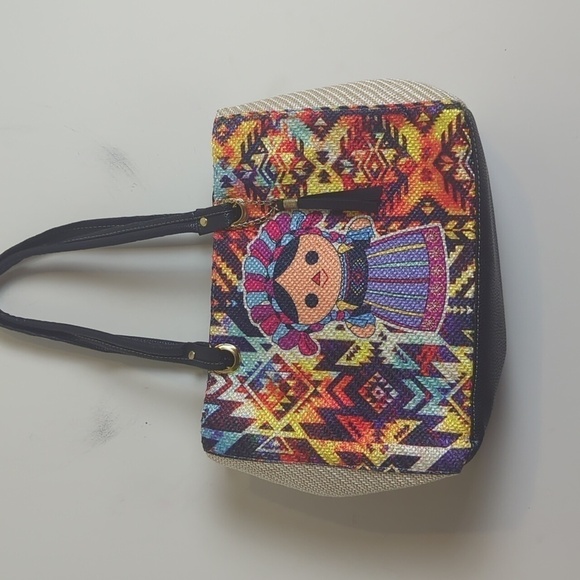 Aztec Mexico Tote Bag Purse with Little Girls in Traditional Dress Colorful - Picture 12 of 12